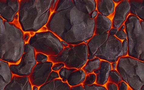 Download wallpapers stone lava texture, close-up, burning lava, lava with stones, red-hot lava ...