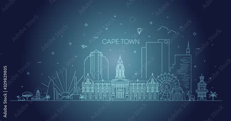 South Africa, Cape Town architecture line skyline illustration Stock ...