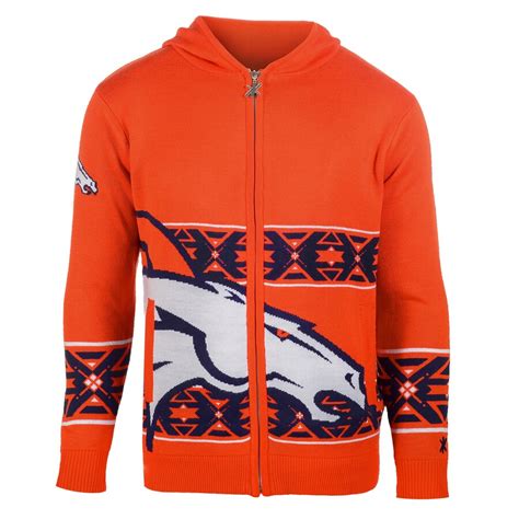 Men's Denver Broncos Klew Orange Big Logo Full-Zip Hoodie