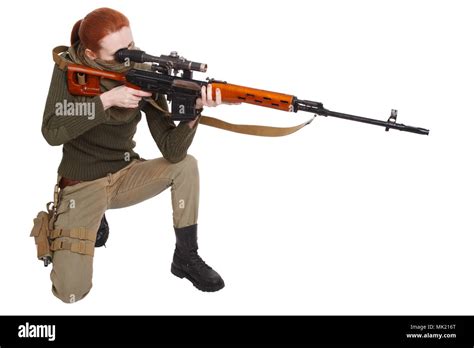 woman sniper with SVD sniper rifle isolated on white background Stock ...