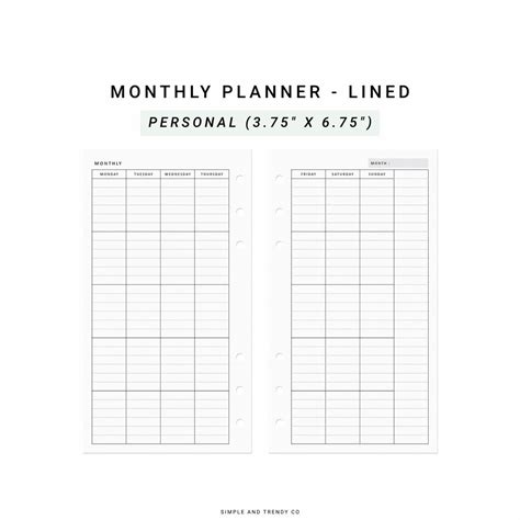 Monthly Planner Printable Minimalist Planner Personal Planner Inserts ...