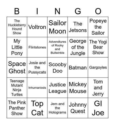 Cartoon Bingo Card