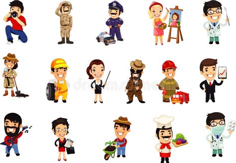 Occupations Cartoon Collection Two for Kids Stock Illustration - Illustration of teacher ...