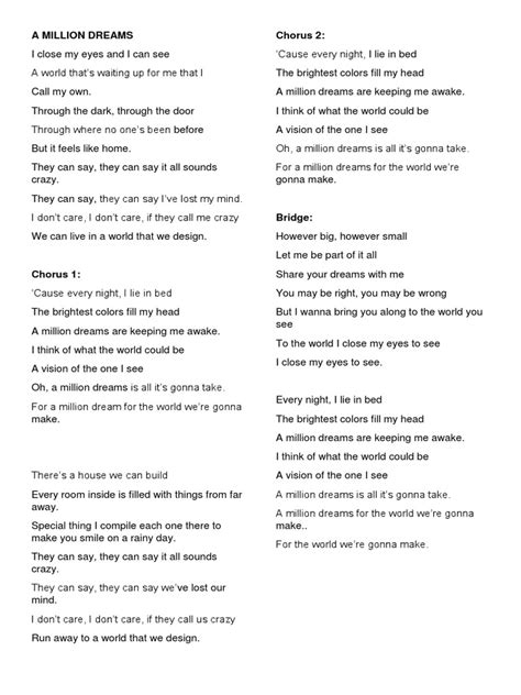 A MILLION DREAMS Lyrics | PDF