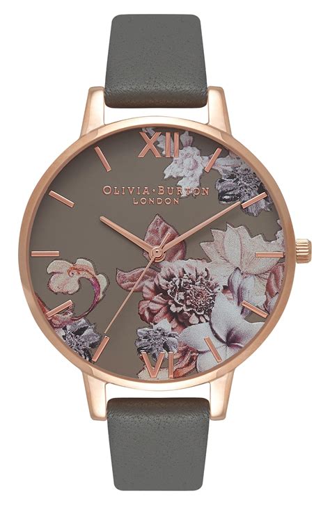 Olivia Burton Marble Floral Leather Strap Watch - Lyst