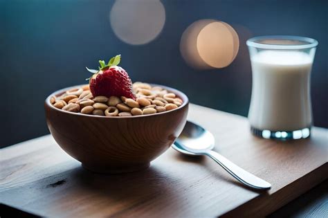 Premium AI Image | a bowl of cereal with a strawberry on it