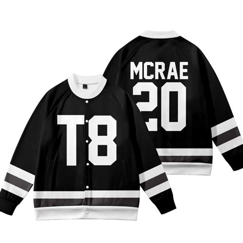 Tate McRae Merch Black & White Jersey Baseball Jacket Uniform Clothes T8 McRae 20 Jersey ...