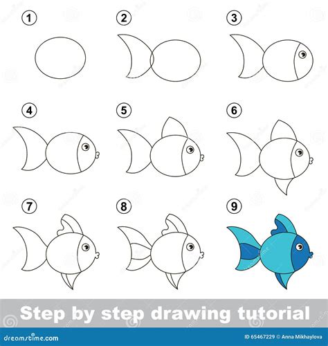 Drawing Tutorial. How To Draw A Cute Fish Stock Vector - Illustration of play, page: 65467229