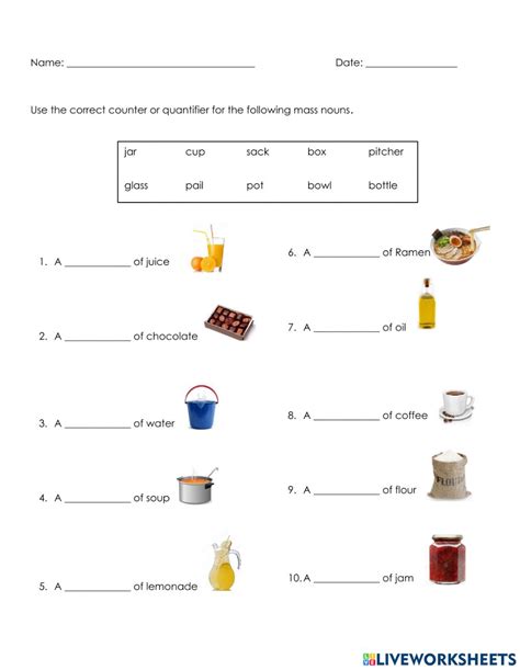 Count And Mass Nouns Worksheets For Grade 1 - CountingWorksheets.com