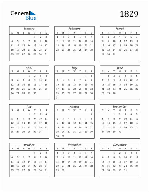 Free 1829 Calendars in PDF, Word, Excel