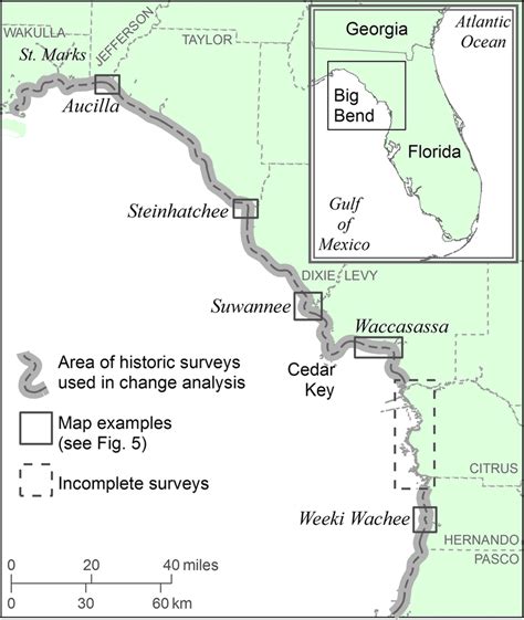 Location map of Florida Big Bend marsh coast on the Gulf of Mexico ...