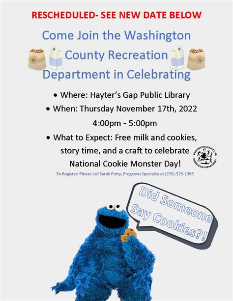 Rescheduled: Celebrate National Cookie Monster Day - November 17th at Hayter's Gap Public ...