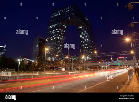 night view of new CCTV headquarters building Stock Photo - Alamy