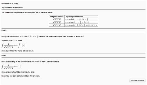 Solved The three basic trigonometric substitutions are in | Chegg.com