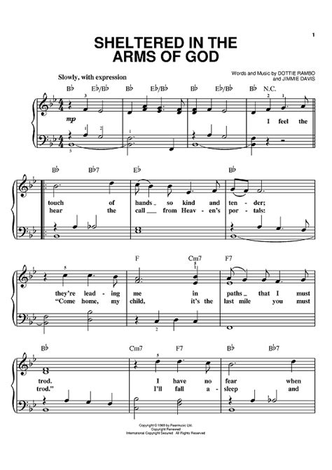 Sheltered In The Arms Of God" Sheet Music by Dottie Rambo for Easy Piano - Sheet Music Now