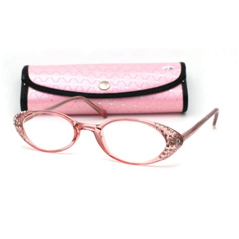 Womens Rhinestone Studded Oval Cat Eye Reading Glasses with Hard Case Pink +3.25 - Walmart.com ...