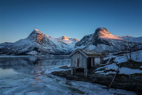 Wallpaper ID: 103750 / Norway, nature, mountains, landscape, clear sky, ice, cabin, snowy ...