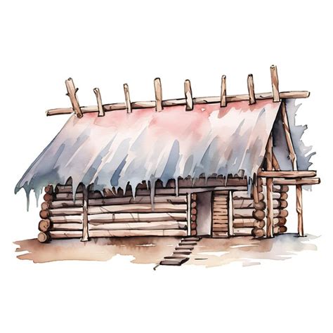 Premium AI Image | Watercolor Longhouse Featuring Carved Poles and Wood ...