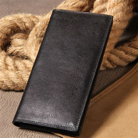 Cool Leather Mens Long Wallet Bifold Slim Long Wallet for Men