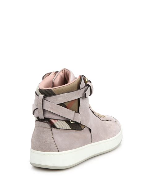 Burberry Folkington Suede High-top Sneakers in Pink | Lyst