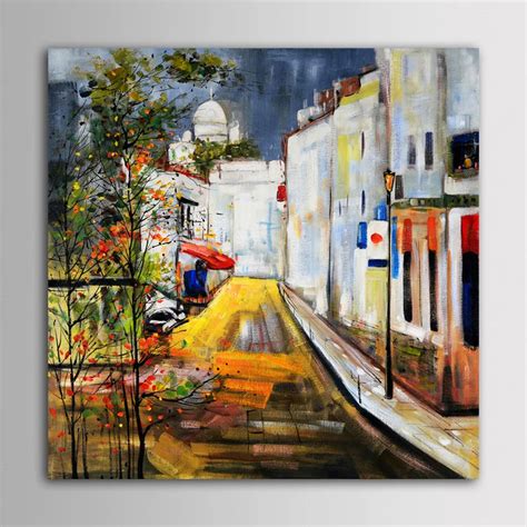 Hand Painted Oil Painting Landscape Beautiful Autumn Alley Street Women Open Window Painting for ...