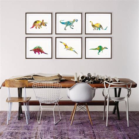 Dinosaur Watercolor Paintings Art Print Set of 6 Colorful Dinosaur ...