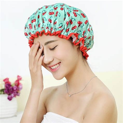 Waterproof Bath Hat Double Layer Shower Hair Cover Women Shower Cap in ...