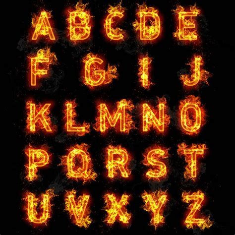 Fire font text all letters of alphabet on black background stock photo | Alfabeto com fotos ...