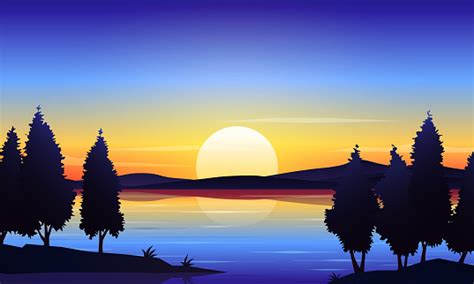 Free Sunset AT Lake Clipart in AI, SVG, EPS or PSD