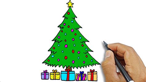 How To Draw A Christmas Tree With Presents Step By Step