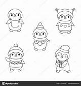 Set Cute Cartoon Penguin Coloring Book Stock Vector By ©NinaMunha  sketch template
