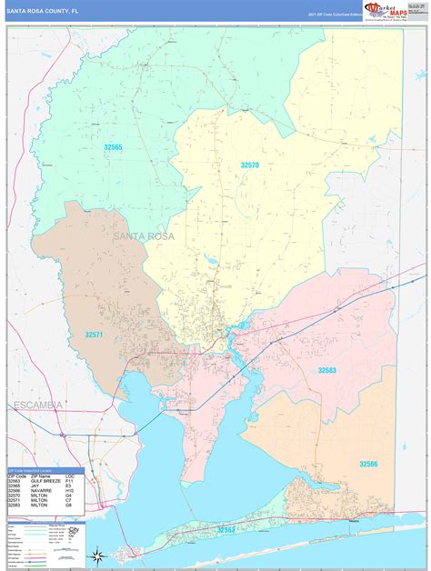 Santa Rosa County, FL Wall Map Color Cast Style by MarketMAPS - MapSales