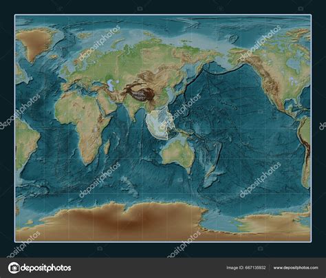 Sunda Tectonic Plate Wiki Style Elevation Map Gall Stereographic Projection Stock Photo by ...