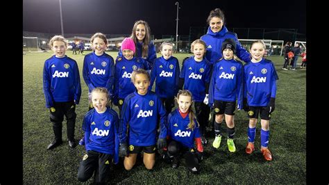 Katie Zelem and Jess Sigsworth visit female footballers at Manchester ...