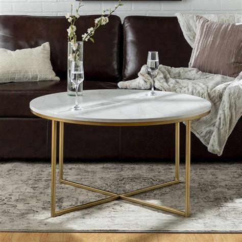 Ember Interiors Modern Round Coffee Table, Faux White Marble/Gold - Walmart.com