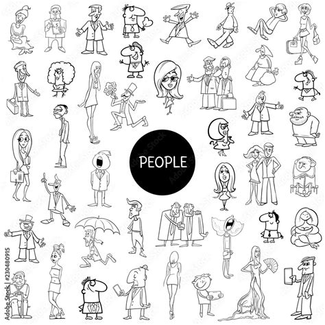 black and white cartoon people set Stock Vector | Adobe Stock