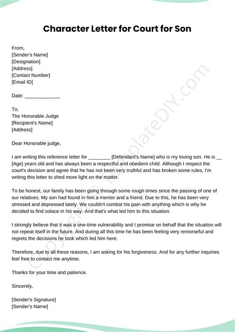 Character Letter for Court for Son Sample Template in Pdf & Word