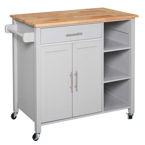 HomCom Wooden Rolling Kitchen Storage Island on 360° Swivel Wheels Dining Cart with Drawer for ...