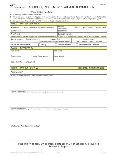 Accident Near Miss Reporting Form | Traffic Collision | Vehicles