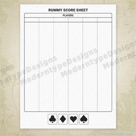 Rummy Scoring Sheet Printable Form – Moderntype Designs