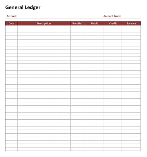 General Ledger MS Word Template | General ledger, Word template, Journal template