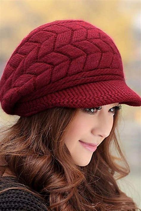 Trendy knitted womens winter hat with visor. So cute for chilly weather ...