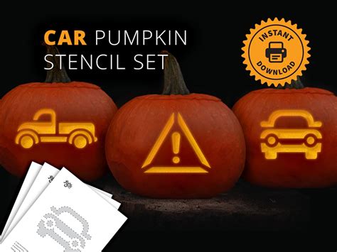 Transportation PRINTABLE Pumpkin Carving Stencil Set Car Truck and Caution Sign Jack-o-lantern ...