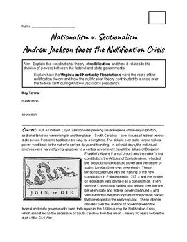 Nationalism v. Sectionalism Andrew Jackson faces the Nullification Crisis