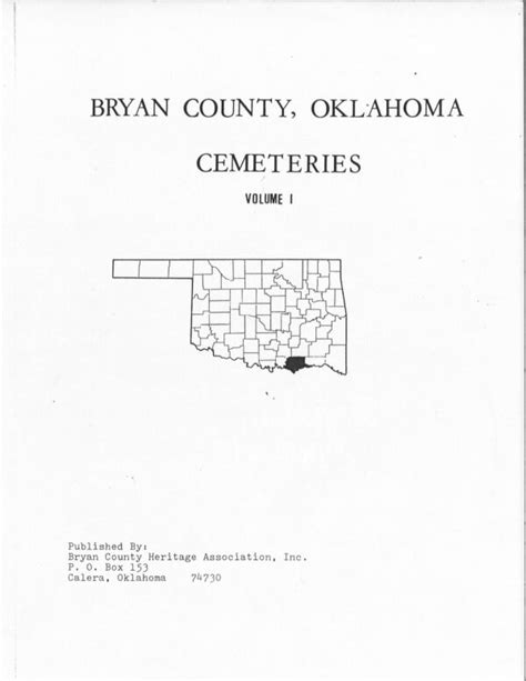 CEMETERIES BRYAN COUNTY, OKLAHOMA, Vol. 1 – Bryan County Genealogy Library & Archives