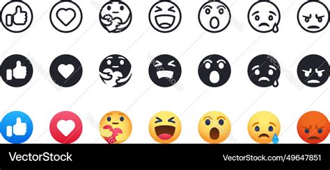 Facebook reaction face emoji set like love care Vector Image