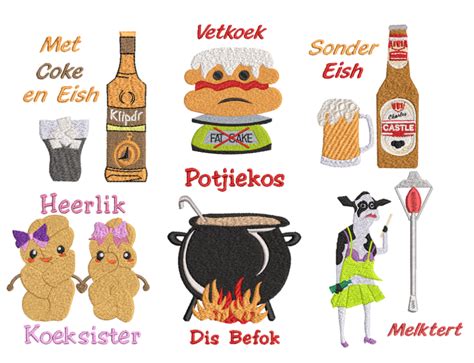 AFRIKAANS FOOD AND DRINK - Set of 6 - Products - SWAK Embroidery