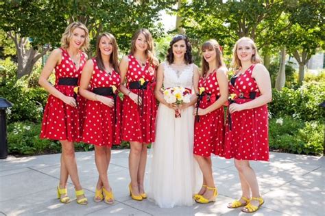 Minnie Mouse would approve of these beautifully dotted bridesmaid dresses in honor of National ...