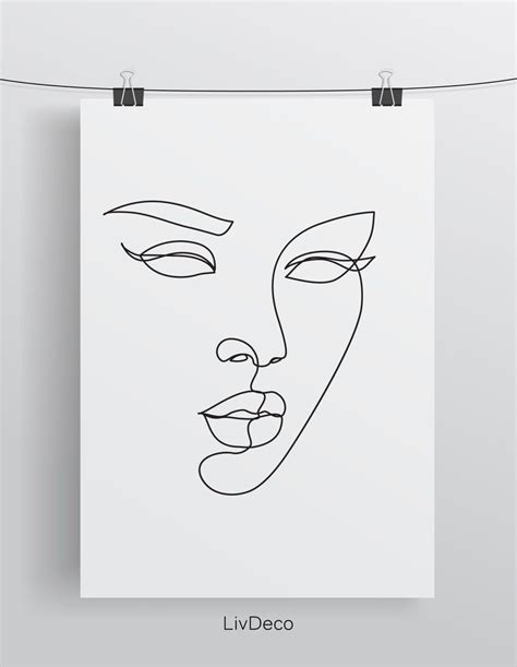 Abstract woman face wall print, one line drawing art, Minimalist modern wall decor, Black and ...