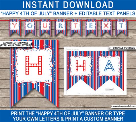 4th of July Party Banner Template | July Fourth Banner | Editable Bunting